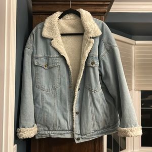 heavy light wash sherpa jean jacket